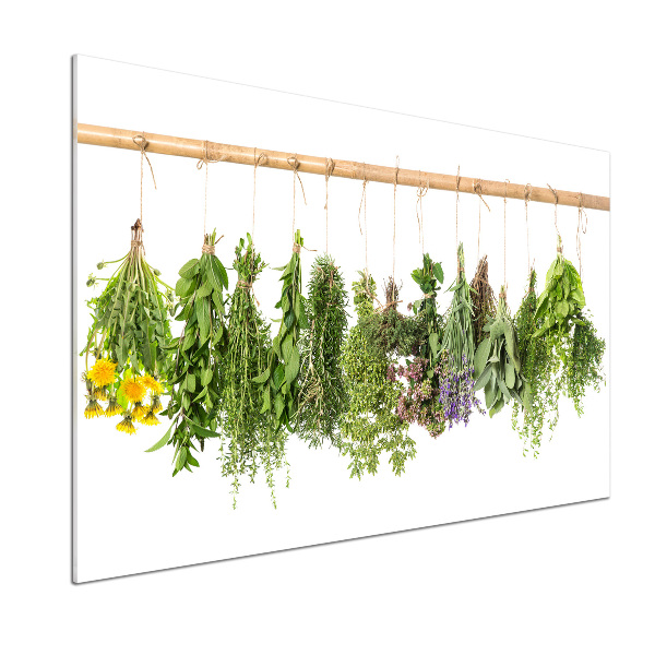 Glazen achterwand keuken Kruiden aan een touwtje