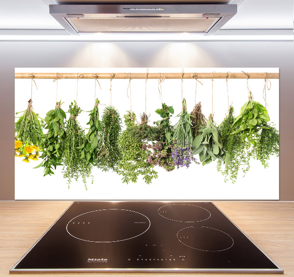 Glazen achterwand keuken Kruiden aan een touwtje