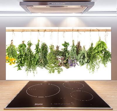 Glazen achterwand keuken Kruiden aan een touwtje
