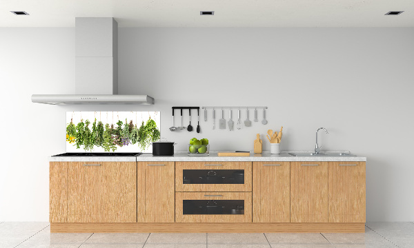 Glazen achterwand keuken Kruiden aan een touwtje