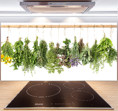 Glazen achterwand keuken Kruiden aan een touwtje