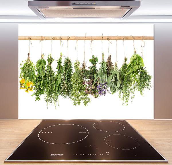 Glazen achterwand keuken Kruiden aan een touwtje
