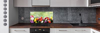 Glazen achterwand keuken Kleurrijke tulpen