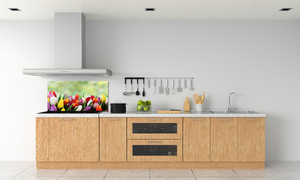 Glazen achterwand keuken Kleurrijke tulpen