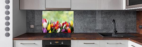 Glazen achterwand keuken Kleurrijke tulpen