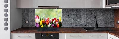 Glazen achterwand keuken Kleurrijke tulpen