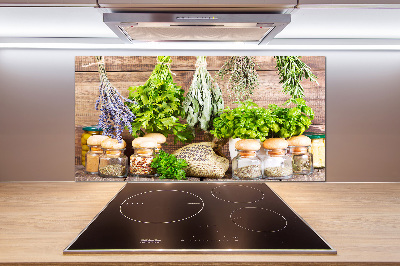 Glazen achterwand keuken Kruiden aan een touwtje