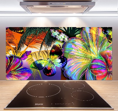 Spatplaat keuken Bloemen en een vlinder
