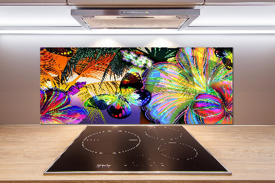 Spatplaat keuken Bloemen en een vlinder