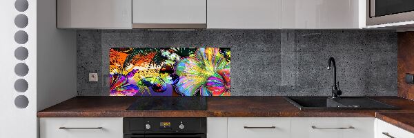 Spatplaat keuken Bloemen en een vlinder