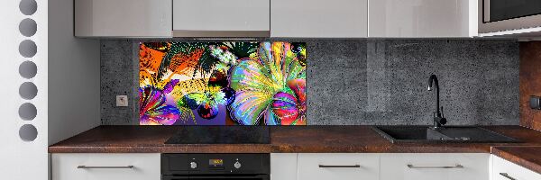 Spatplaat keuken Bloemen en een vlinder