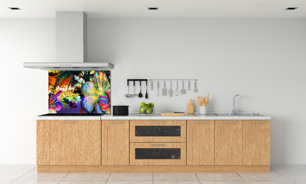 Spatplaat keuken Bloemen en een vlinder