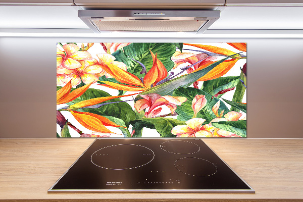 Spatscherm keuken Tropische bloemen