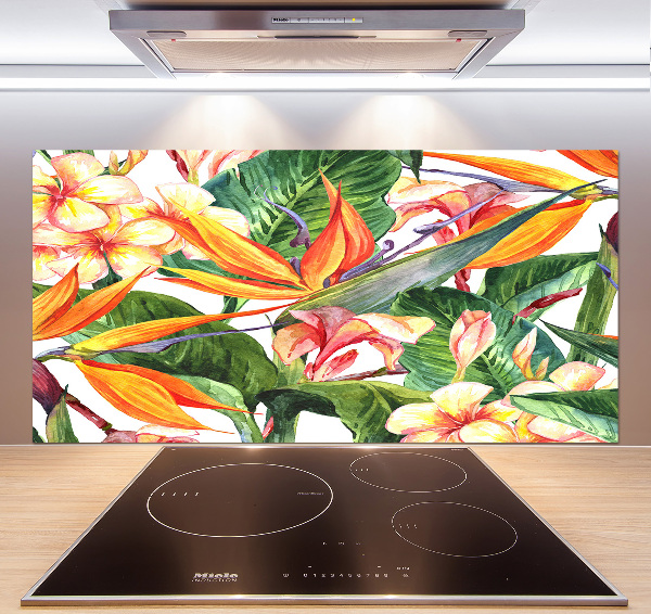 Spatscherm keuken Tropische bloemen