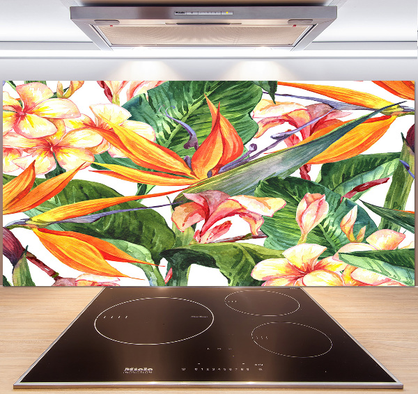 Spatscherm keuken Tropische bloemen