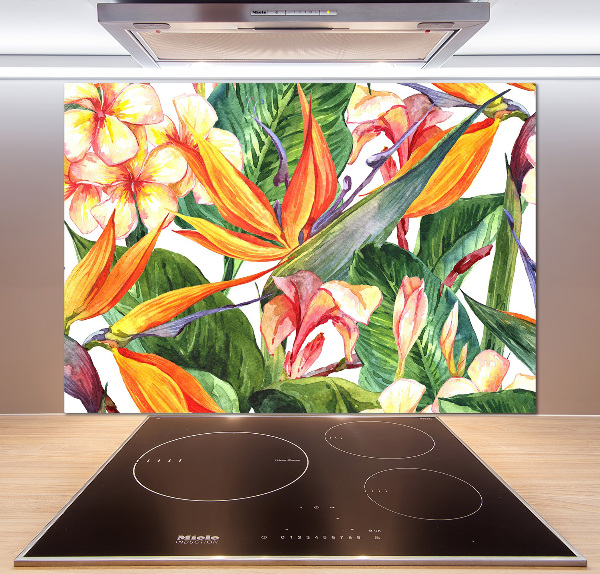 Spatscherm keuken Tropische bloemen