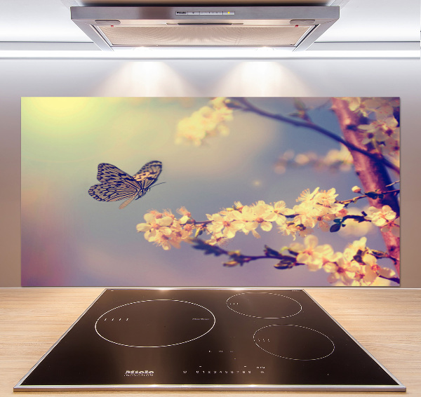 Keuken achterwand Kersenbloesem en vlinder