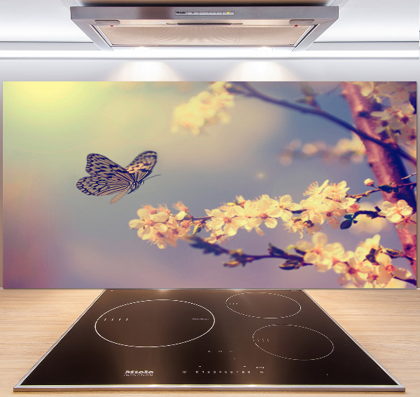 Keuken achterwand Kersenbloesem en vlinder