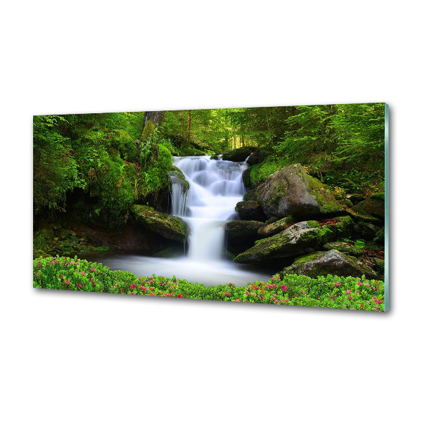 Spatscherm keuken Waterval in het bos