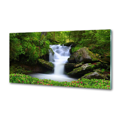 Spatscherm keuken Waterval in het bos