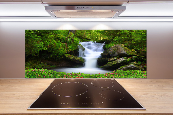 Spatscherm keuken Waterval in het bos