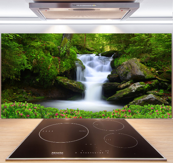 Spatscherm keuken Waterval in het bos