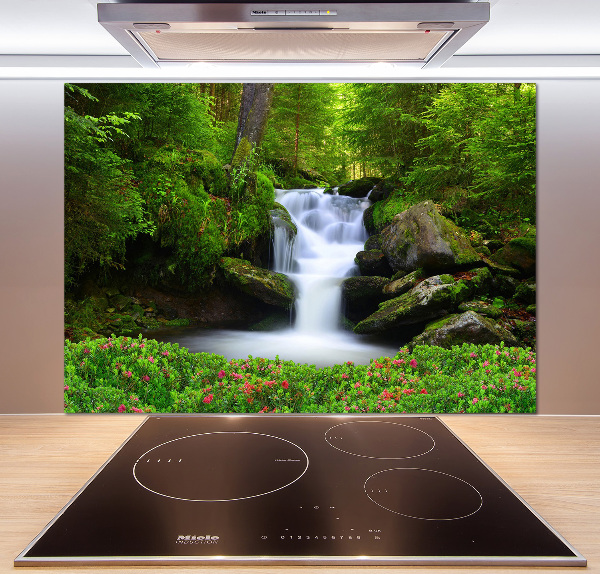 Spatscherm keuken Waterval in het bos