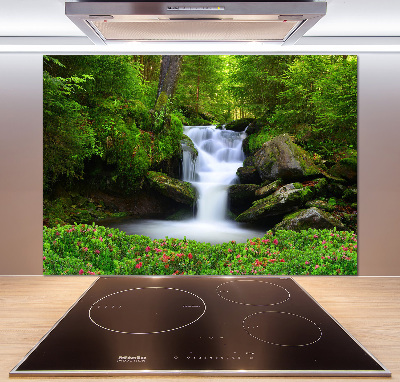 Spatscherm keuken Waterval in het bos