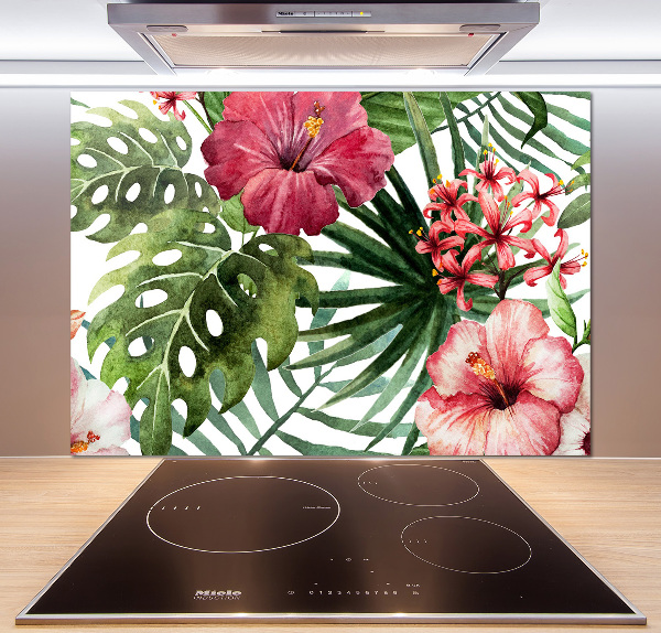 Spatscherm keuken Tropische bloemen