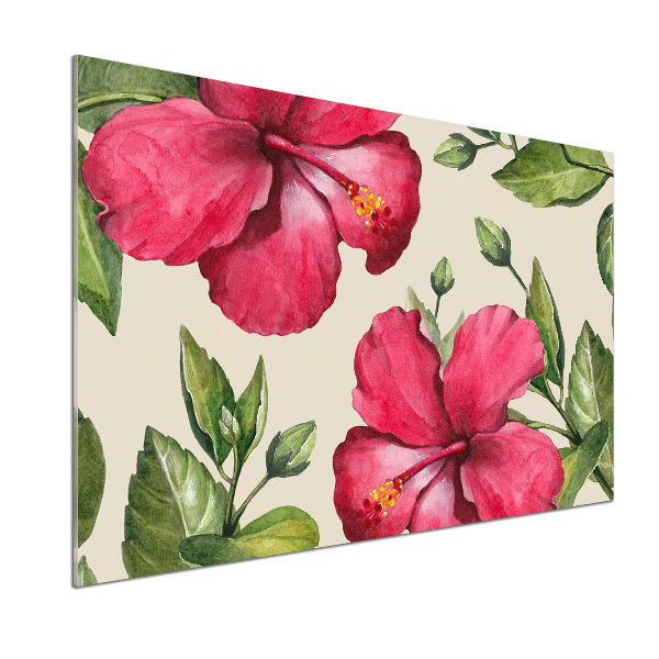 Glazen achterwand keuken Roze hibiscus