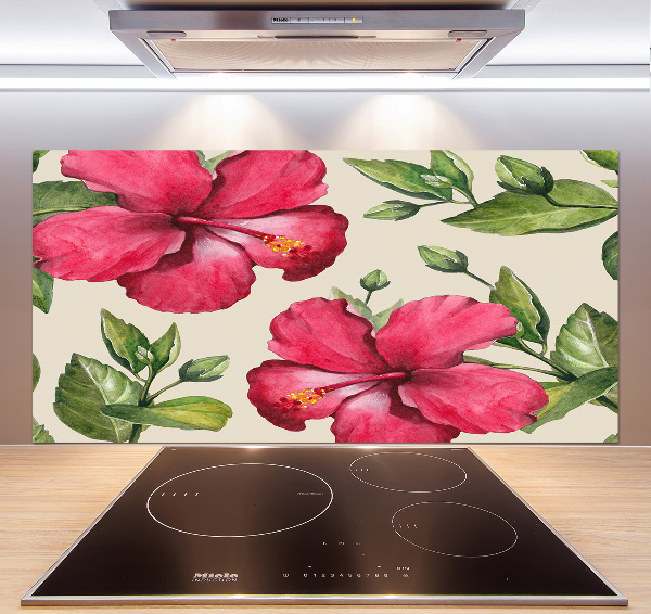 Glazen achterwand keuken Roze hibiscus