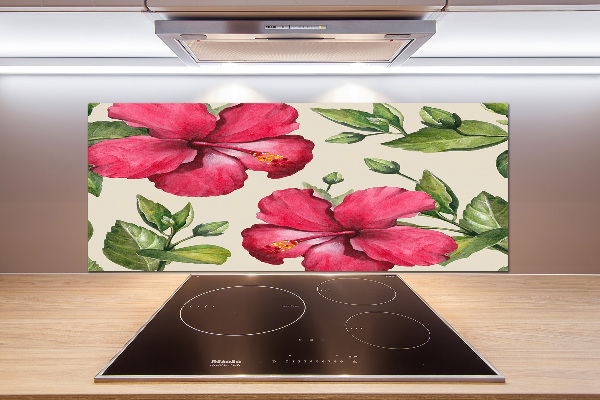 Glazen achterwand keuken Roze hibiscus