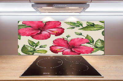 Glazen achterwand keuken Roze hibiscus