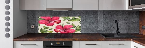 Glazen achterwand keuken Roze hibiscus