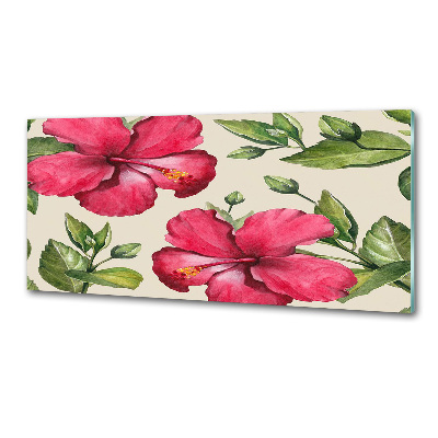 Glazen achterwand keuken Roze hibiscus