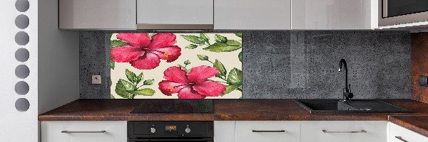 Glazen achterwand keuken Roze hibiscus