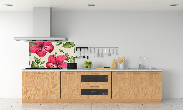 Glazen achterwand keuken Roze hibiscus