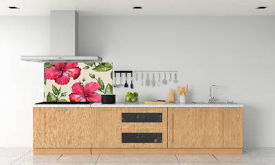 Glazen achterwand keuken Roze hibiscus