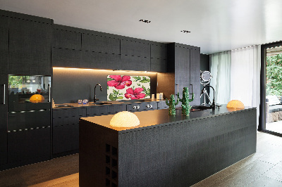 Glazen achterwand keuken Roze hibiscus
