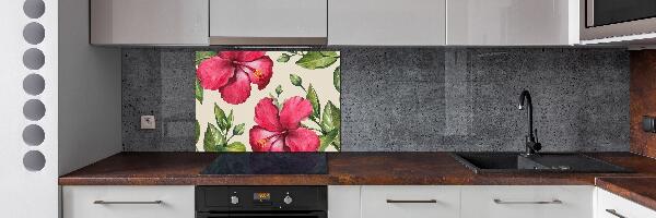 Glazen achterwand keuken Roze hibiscus