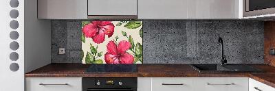 Glazen achterwand keuken Roze hibiscus