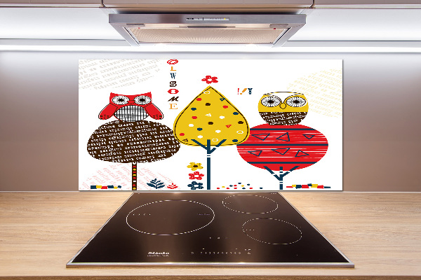 Spatscherm keuken Uilen in een boom
