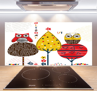 Spatscherm keuken Uilen in een boom