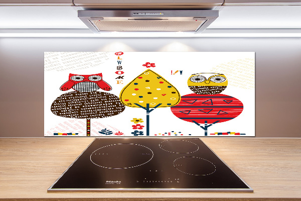 Spatscherm keuken Uilen in een boom