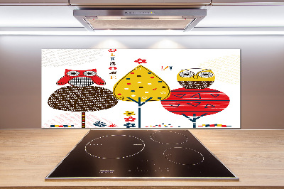 Spatscherm keuken Uilen in een boom