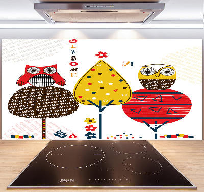 Spatscherm keuken Uilen in een boom