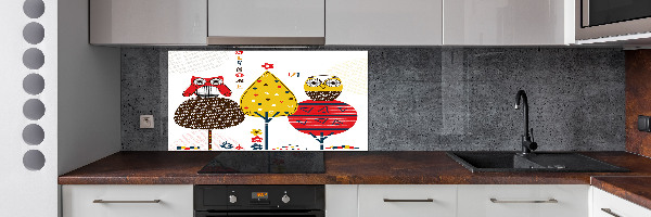 Spatscherm keuken Uilen in een boom