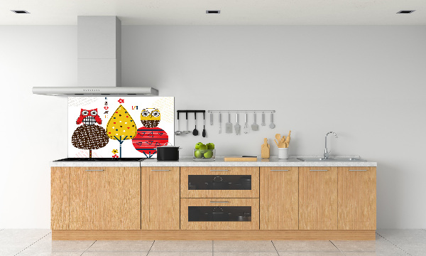 Spatscherm keuken Uilen in een boom