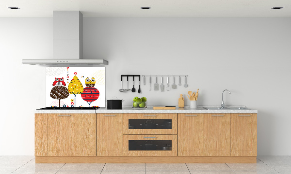Spatscherm keuken Uilen in een boom