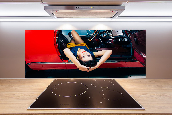 Glazen achterwand keuken Vrouw in de auto